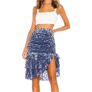 Majorelle Revolve Gabriella Navy Floral Burnout Velvet Draping Ruffle Size XL